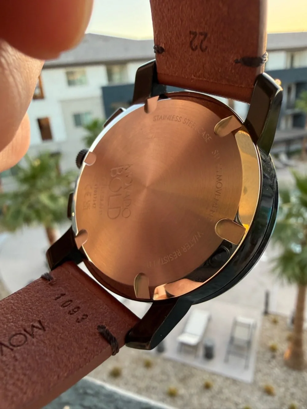 Movado Black Dial with Brown Leather Strap Chronograph Watch